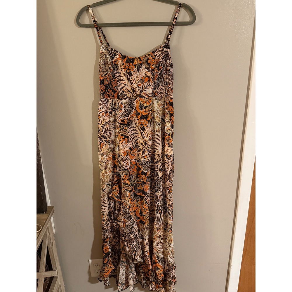 Intimately Free People Orange Paisley Floral Smocked High Low Maxi Dress SP